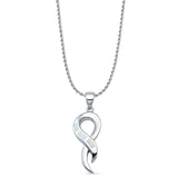 Lab Created White Opal Criss Cross Loop Twist Pendant Rope Chain Necklace 925 Sterling Silver