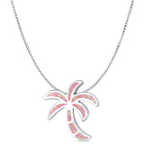 Lab Created Pink Opal Plam Tree Pendant Box Chain Necklace 925 Sterling Silver