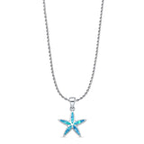 Lab Created Blue Opal Star Pendant Rope Chain Necklace 925 Sterling Silver
