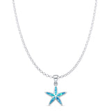 Lab Created Blue Opal Star Pendant Rolo Chain Necklace 925 Sterling Silver