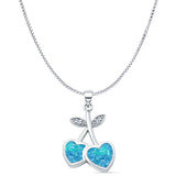 Lab Created Blue Opal & CZ Heart Pendant Box Chain Necklace 925 Sterling Silver