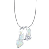 Lab Created White Opal & Mosaic Twist Pendant Snake Chain Necklace 925 Sterling Silver