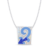 Lab Created White Opal & Blue CZ Scroll Design Pendant Bead Chain Necklace 925 Sterling Silver