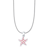 Lab Created Pink Opal Starfish Pendant Snake Chain Necklace 925 Sterling Silver