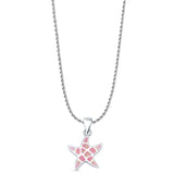 Lab Created Pink Opal Starfish Pendant Rope Chain Necklace 925 Sterling Silver