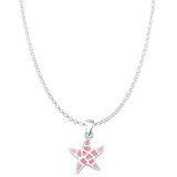 Lab Created Pink Opal Starfish Pendant Rolo Chain Necklace 925 Sterling Silver