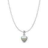 Lab Created White Opal Heart Pendant Bead Chain Necklace 925 Sterling Silver