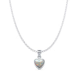 Lab Created White Opal Heart Pendant Rolo Chain Necklace 925 Sterling Silver