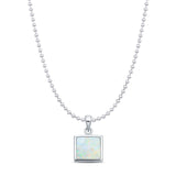 Lab Created White Opal Princess Cut Pendant Bead Chain Necklace 925 Sterling Silver