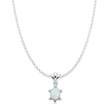 Lab Created White Opal Turtle Pendant Rolo Chain Necklace 925 Sterling Silver