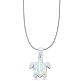Lab Created White Opal Turtle Pendant Snake Chain Necklace 925 Sterling Silver