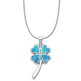 Lab Created Blue Opal Plumeria Heart Pendant Snake Chain Necklace 925 Sterling Silver