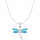 Lab Created Blue Opal Dragonfly Pendant Cable Chain Necklace 925 Sterling Silver