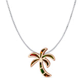 Lab Created Black Opal Palm Tree Pendant Box Chain Necklace 925 Sterling Silver