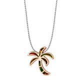 Lab Created Black Opal Palm Tree Pendant Rope Chain Necklace 925 Sterling Silver