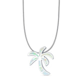 Lab Created White Opal Palm Tree Pendant Snake Chain Necklace 925 Sterling Silver
