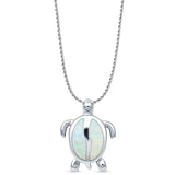 Lab Created White Opal Turtle Pendant Rope Chain Necklace 925 Sterling Silver