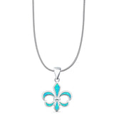 Lab Created Blue Opal Fleur De Lis Pendant Snake Chain Necklace 925 Sterling Silver
