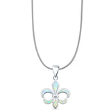 Lab Created White Opal Fleur De Lis Pendant Snake Chain Necklace 925 Sterling Silver