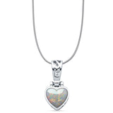 Lab Created White Opal Heart Pendant Snake Chain Necklace 925 Sterling Silver