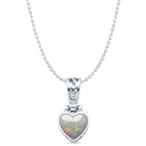 Lab Created White Opal Heart Pendant Bead Chain Necklace 925 Sterling Silver