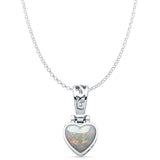 Lab Created White Opal Heart Pendant Rolo Chain Necklace 925 Sterling Silver