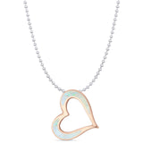 Lab Created White Opal Heart Pendant Bead Chain Necklace 925 Sterling Silver