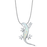 Lab Created White Opal Lizard Pendant Rope Chain Necklace 925 Sterling Silver