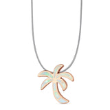Lab Created White Opal Palm Tree Pendant Snake Chain Necklace 925 Sterling Silver
