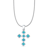 Lab Created Blue Opal Cross Pendant Snake Chain Necklace 925 Sterling Silver