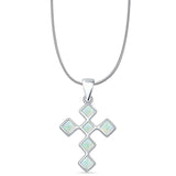Lab Created White Opal Cross Pendant Snake Chain Necklace 925 Sterling Silver