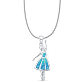 Lab Created Blue Opal Ballet Dancer Snake Chain Necklace 925 Sterling Silver