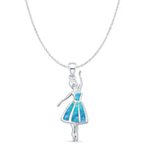Lab Created Blue Opal Ballet Dancer Cable Chain Necklace 925 Sterling Silver