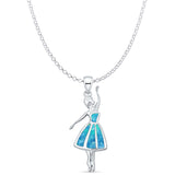Lab Created Blue Opal Ballet Dancer Rolo Chain Necklace 925 Sterling Silver