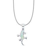 Lab Created White Opal Lizard Pendant Snake Chain Necklace 925 Sterling Silver