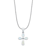 Lab Created White Opal Cross Pendant Rope Chain Necklace 925 Sterling Silver