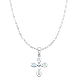 Lab Created White Opal Cross Pendant Rolo Chain Necklace 925 Sterling Silver