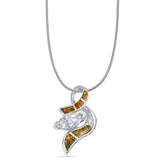Lab Created Black Opal & Marquise CZ Abstract Pendant Snake Chain Necklace 925 Sterling Silver