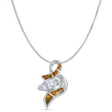 Lab Created Black Opal & Marquise CZ Abstract Pendant Box Chain Necklace 925 Sterling Silver