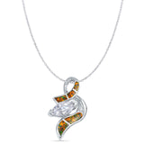 Lab Created Black Opal & Marquise CZ Abstract Pendant Cable Chain Necklace 925 Sterling Silver