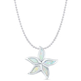 Lab Created White Opal Flower Pendant Bead Chain Necklace 925 Sterling Silver