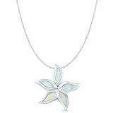 Lab Created White Opal Flower Pendant Cable Chain Necklace 925 Sterling Silver