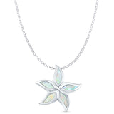 Lab Created White Opal Flower Pendant Rolo Chain Necklace 925 Sterling Silver