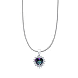 Lab Created Rainbow CZ & Halo CZ Heart Pendant Snake Chain Necklace 925 Sterling Silver