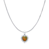 Lab Created Black Opal & Halo CZ Heart Pendant Box Chain Necklace 925 Sterling Silver
