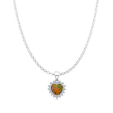 Lab Created Black Opal & Halo CZ Heart Pendant Rolo Chain Necklace 925 Sterling Silver