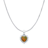 Lab Created Black Opal & Halo CZ Heart Pendant Box Chain Necklace 925 Sterling Silver