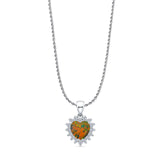 Lab Created Black Opal & Halo CZ Heart Pendant Rope Chain Necklace 925 Sterling Silver