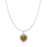Lab Created Black Opal & Halo CZ Heart Pendant Rolo Chain Necklace 925 Sterling Silver