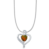 Lab Created Black Opal & CZ Heart Pendant Snake Chain Necklace 925 Sterling Silver